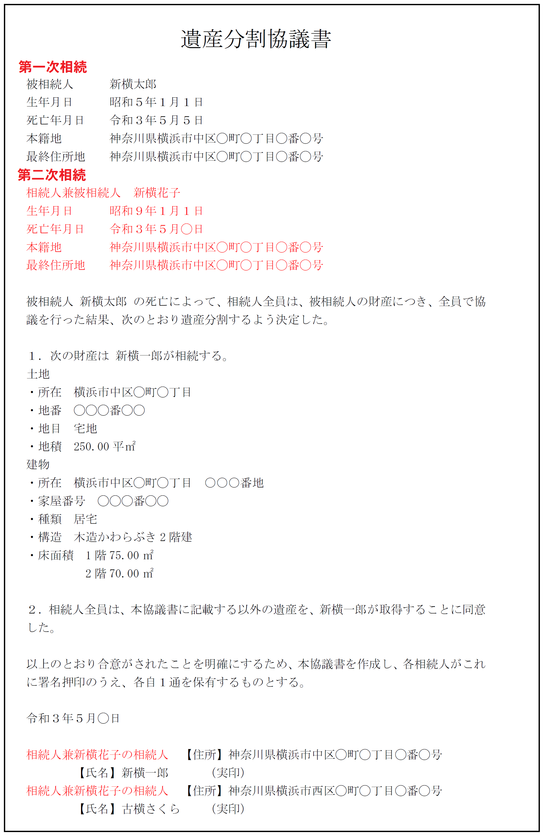 遺産分割協議書の文例集とng文例も をご紹介 相続税専門の岡野雄志税理士事務所