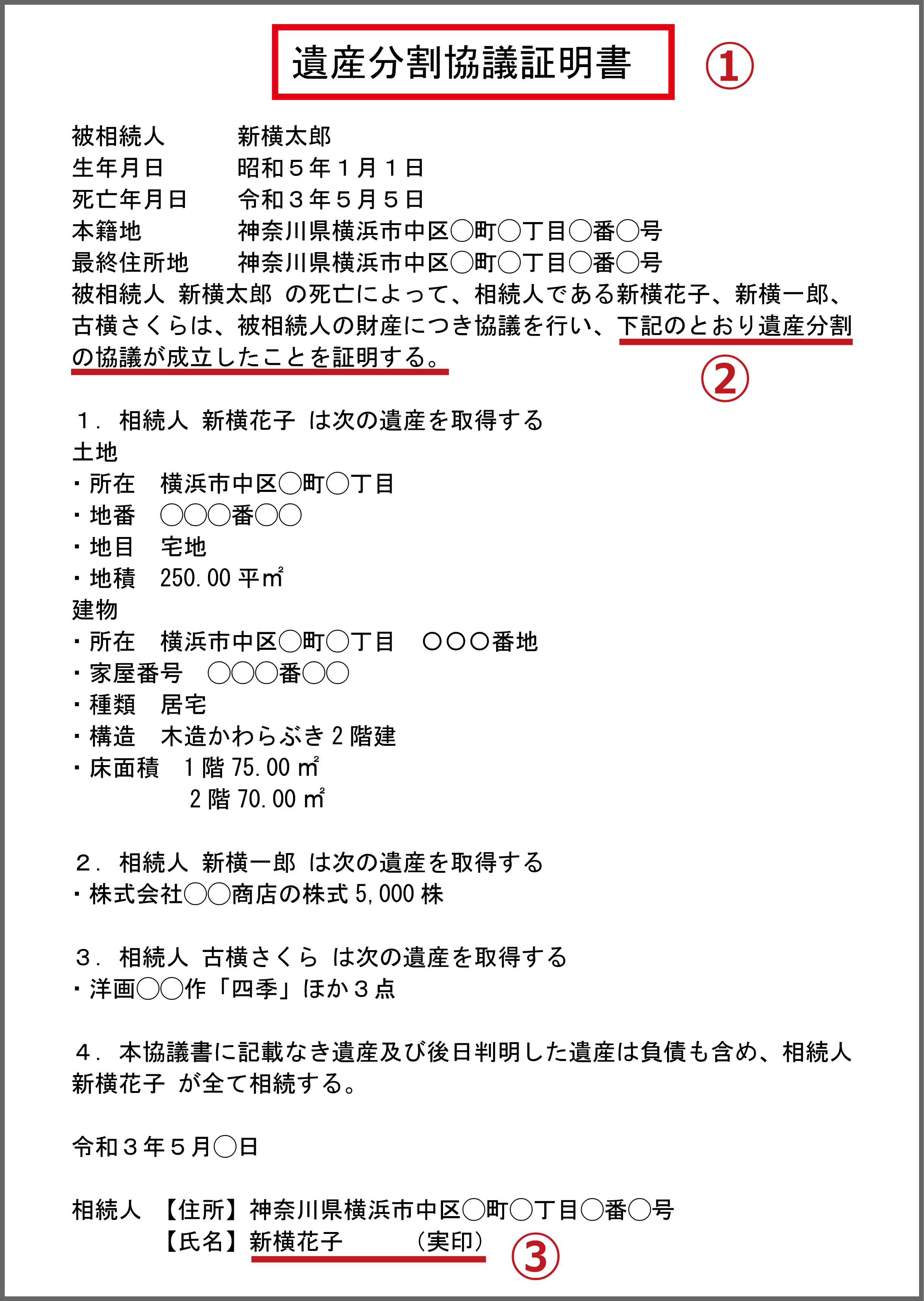 遺産分割協議書の文例集とng文例も をご紹介 相続税専門の岡野雄志税理士事務所